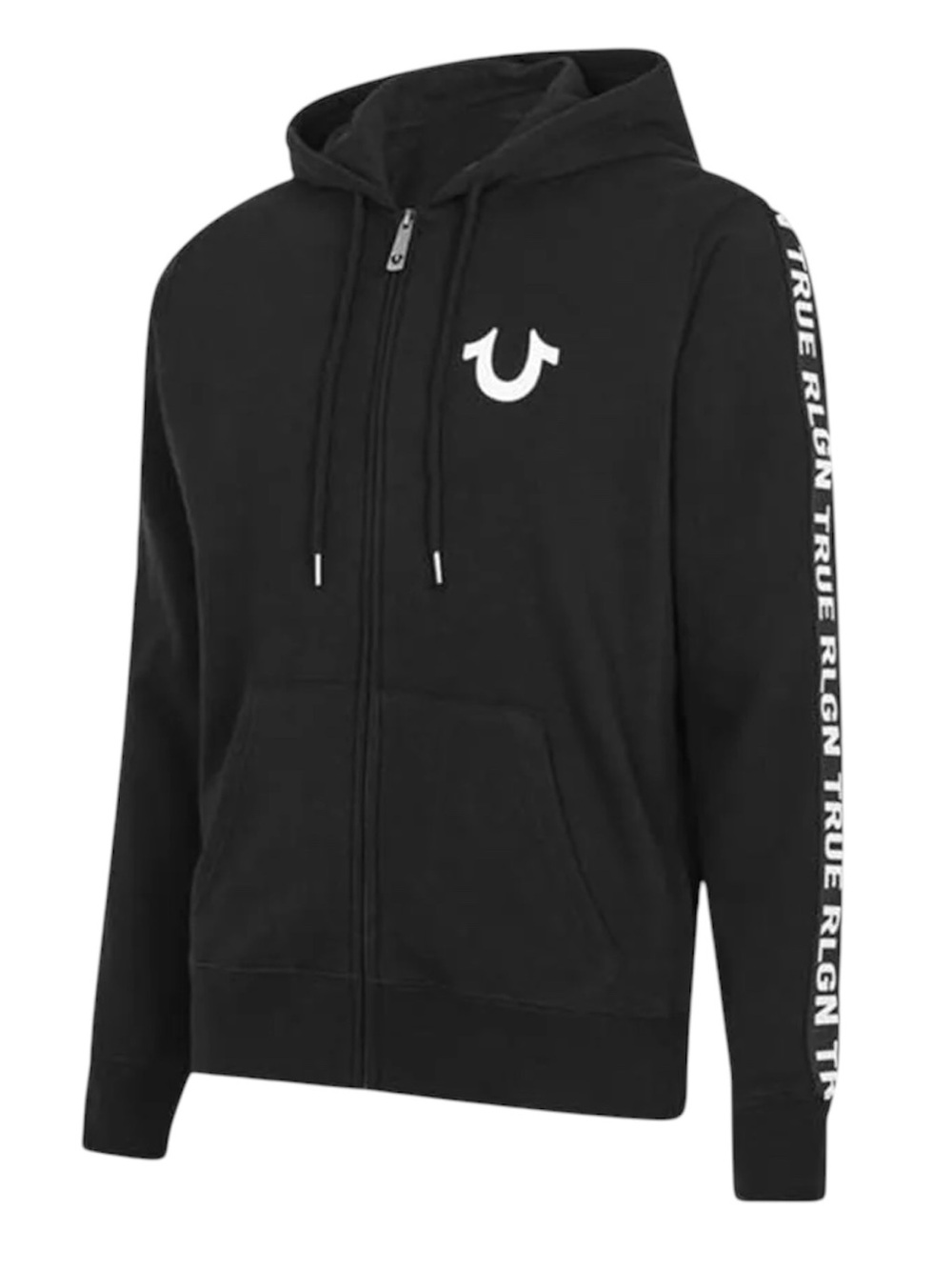 TRUE RELIGION Vintage Black Zip-Up Hoodie | Men’s Large | Side Arm Logo